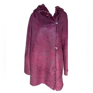 Adrienne Landau Women’s Faux Fur Coat Burgundy Reversible Size Medium So Soft